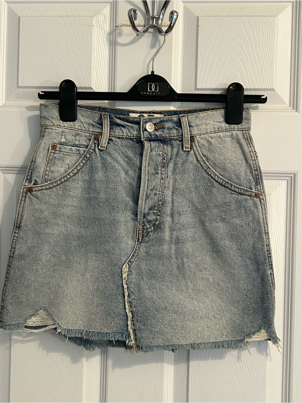 Free People Light Blue Distressed Denim Mini Skirt - Picture 2 of 8